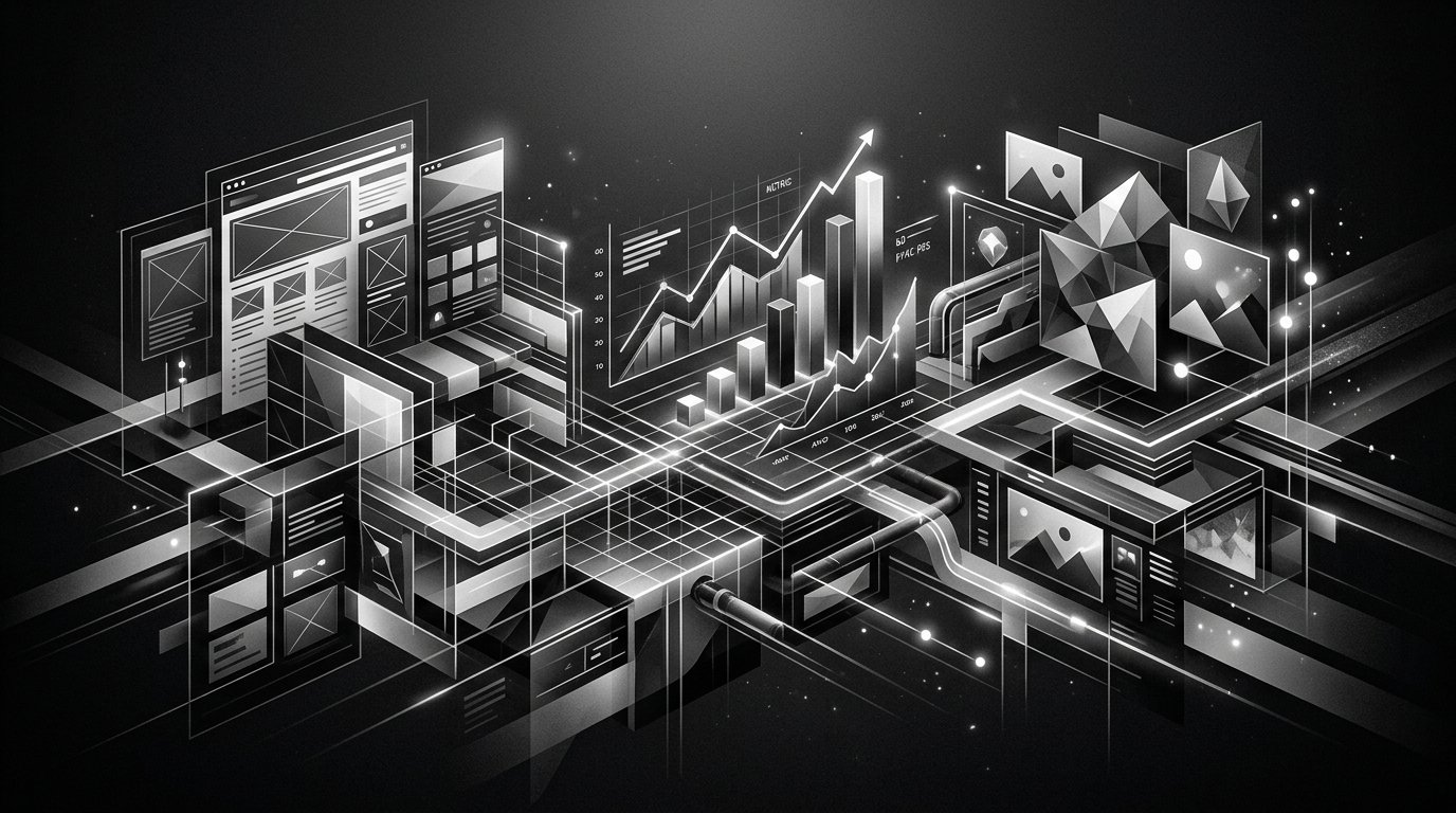 Topee Solutions digital services architecture overview in monochrome 3D graphic